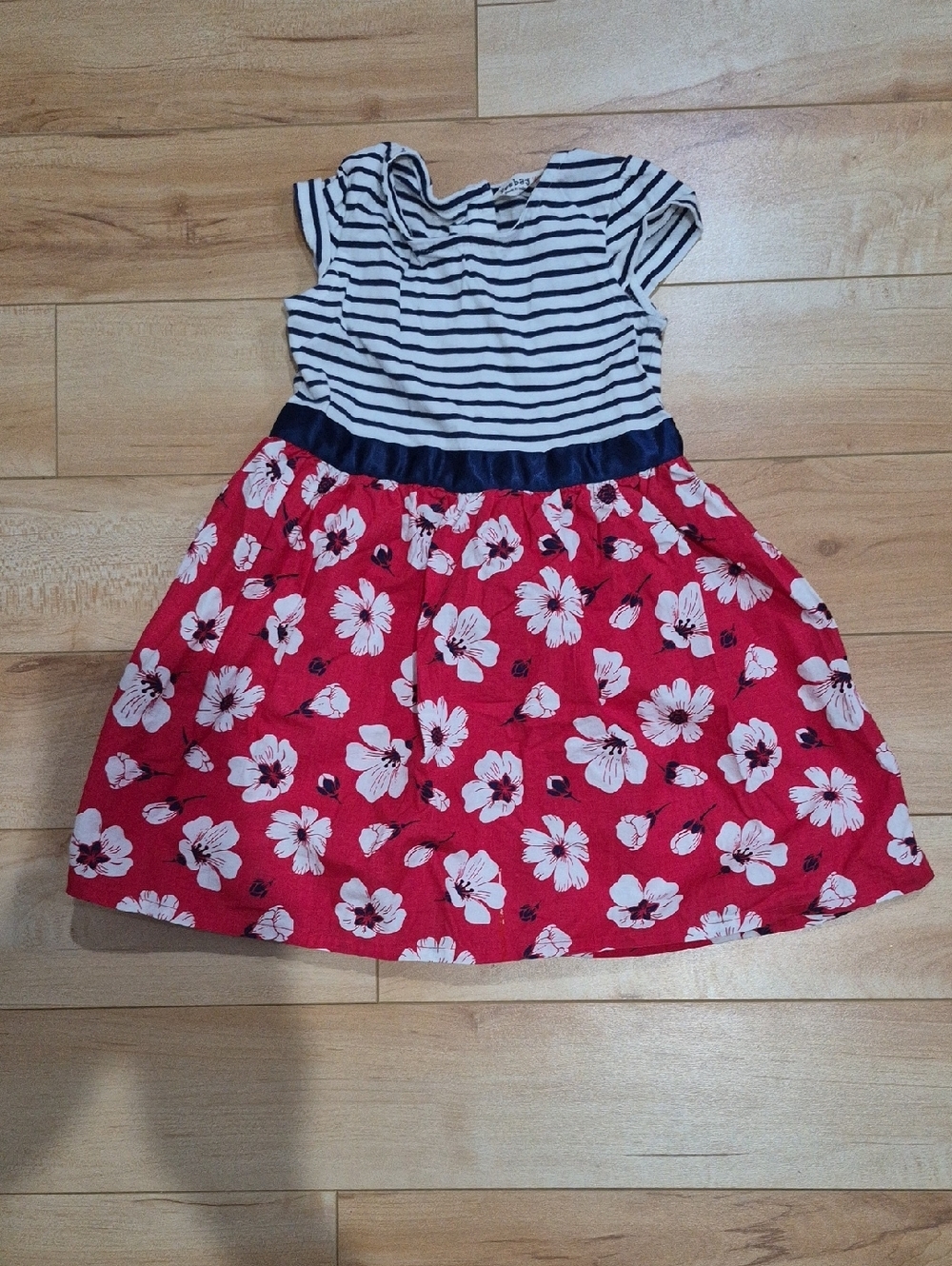 Girls Size 18-24m Beebay Navy & Red Floral Stripe Dress
